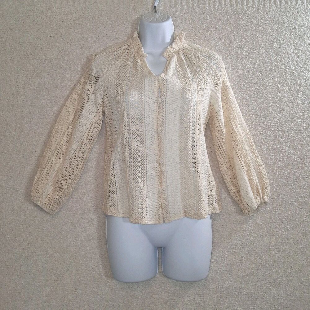 Crochet Ballon Sleeve Top Sz XS Victorian Poemcore Boho Hippie Cottage Prairie